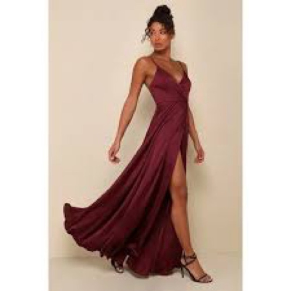 Lulu’s Ode to Love Elegant Burgundy Evening Gown